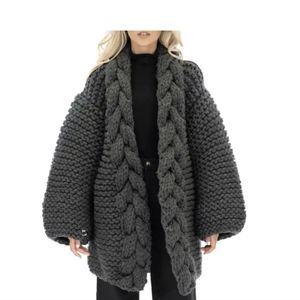 MUMSHANDMADE CABLE WOOL BLEND CHUNKY COAT CARDIGAN GREY CHARCOAL